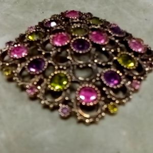 Vintage Sarah Coventry Austrian Lites Brooch Square Multi Color Rhinestones